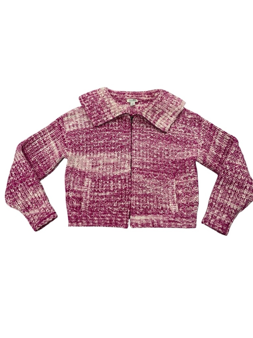 Sundance Women’s Chunky Knit Cardigan Pink Zip Shawl Collar Cozy L